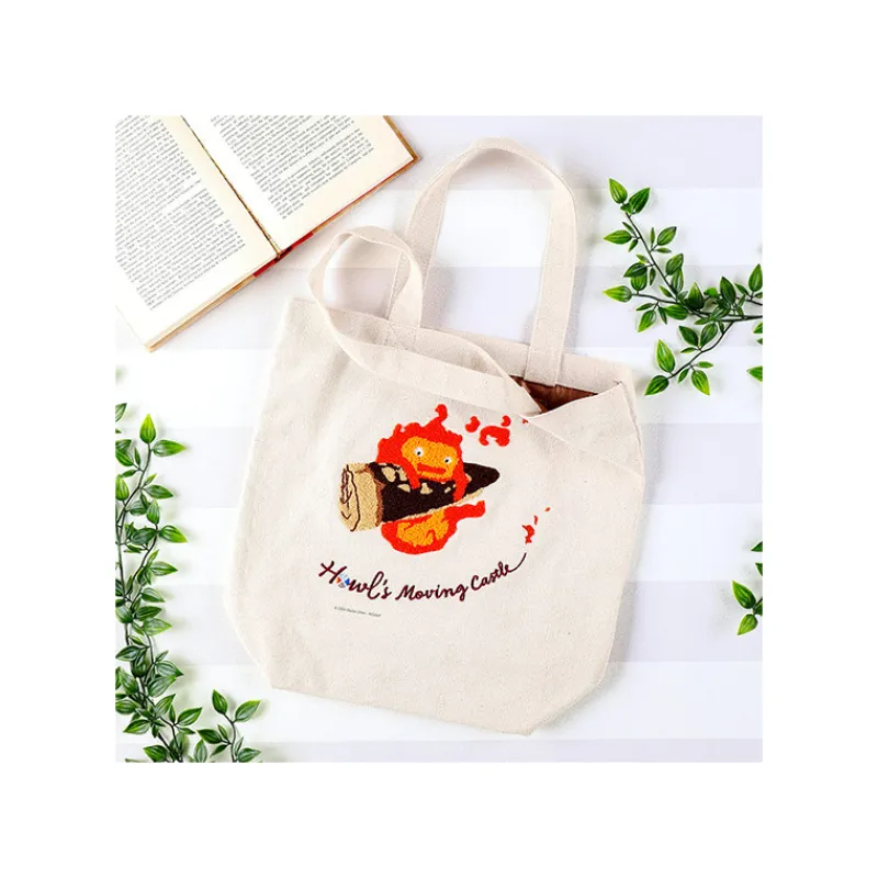 Maison Ghibli Embroidery Canvas Tote bag Calcifer In A Hurry - Howl's Moving Castle | Bags
