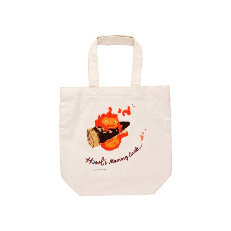 Maison Ghibli Embroidery Canvas Tote bag Calcifer In A Hurry - Howl's Moving Castle | Bags